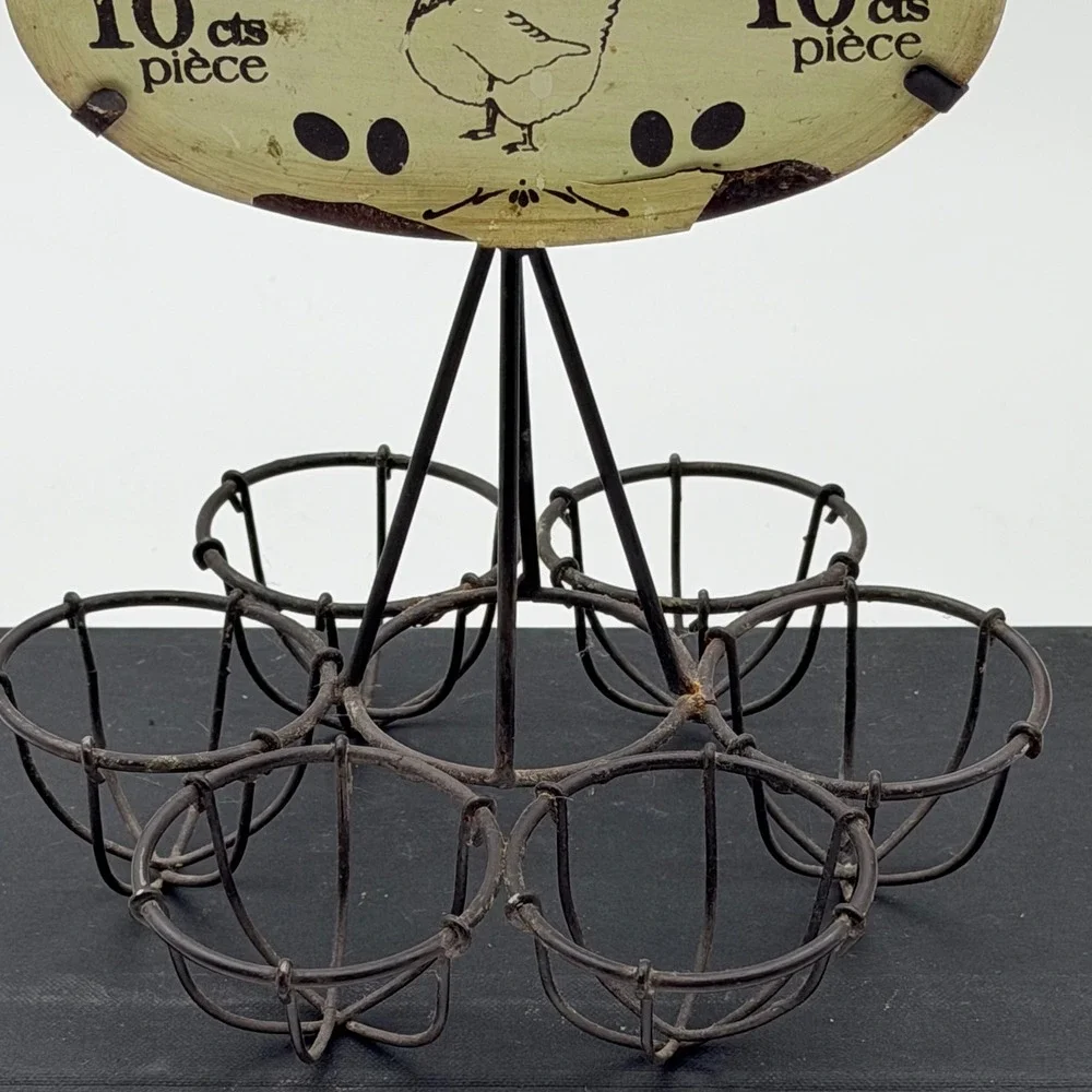 French Country Wire 6 Egg Holder Oeufs Frais Hen Metal Sign Farmhouse